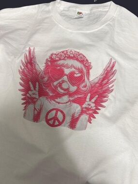 White T‑Shirt with Pink Angel Graphic